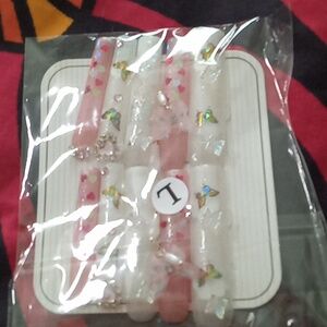 XXXL Pink n White Press On Nails Size Large